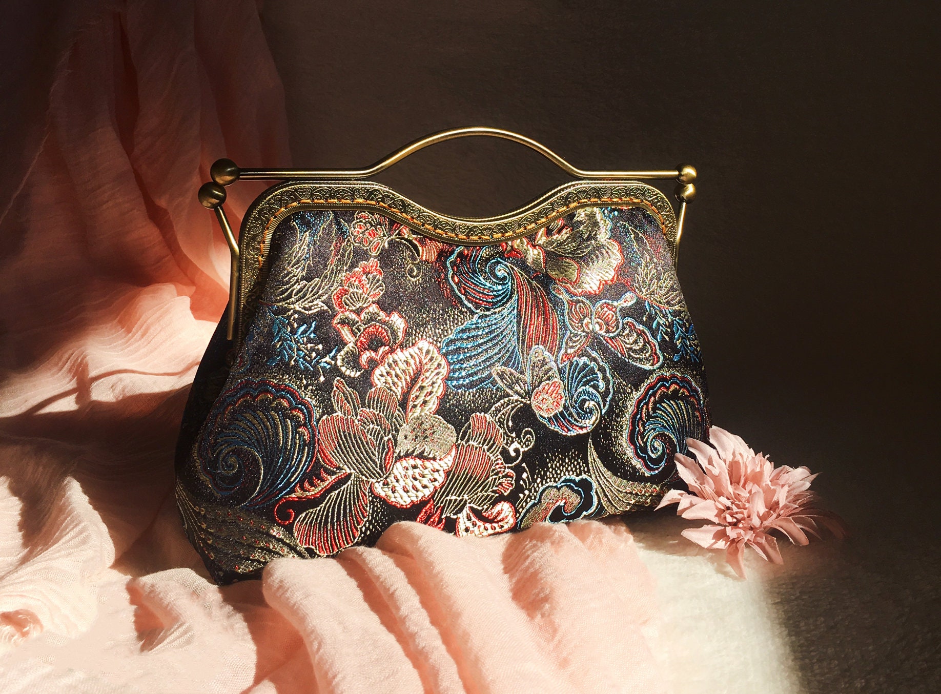Floral Embroidered Velvet Evening Bag